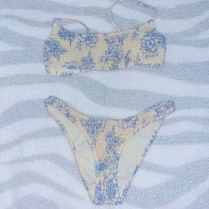 White And Blue Floral Triangl Bikini Top And Bottom